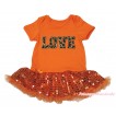 Valentine's Day Orange Baby Bodysuit Bling Orange Sequins Pettiskirt & Leopard LOVE Print JS4667